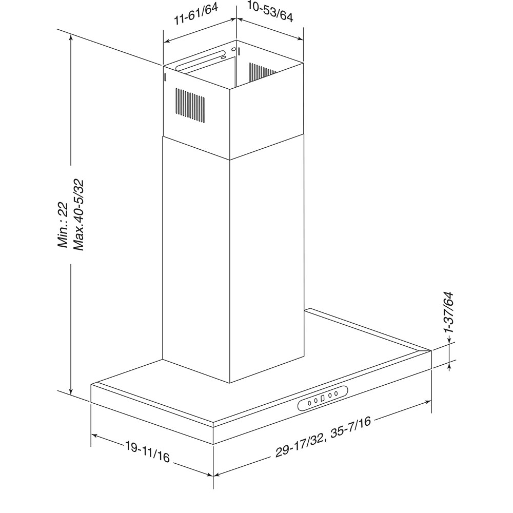 36” Stainless 640 MAX Blower CFM T-Style Chimney Range Hood EWT1366SS