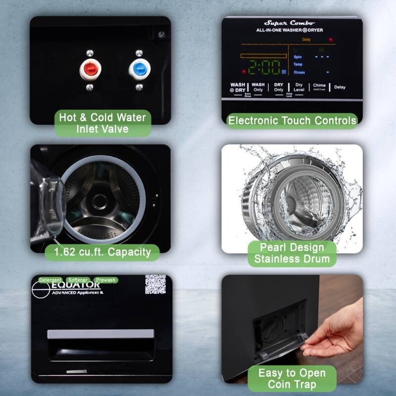 All-in-one 4700 Washer Dryer Ventless FULLY BUILTIN 0-CLEARANCE 1.62cf/15lbs 110V 1400RPM EZ4700CBLACK