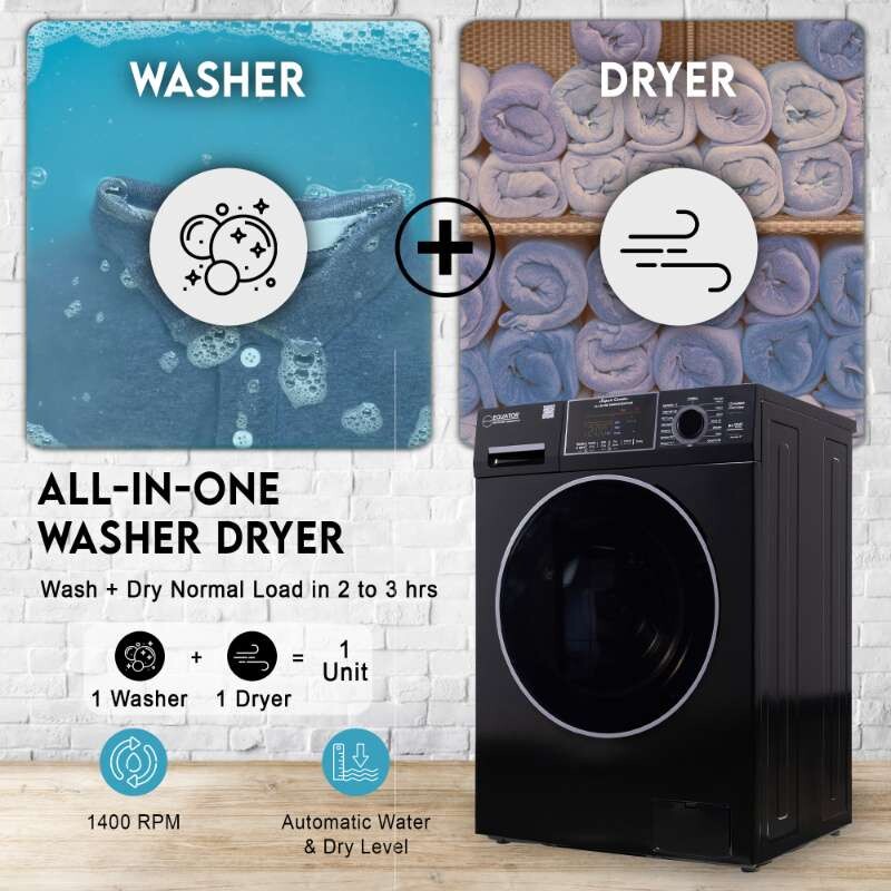 All-in-one 4700 Washer Dryer Ventless FULLY BUILTIN 0-CLEARANCE 1.62cf/15lbs 110V 1400RPM EZ4700CBLACK