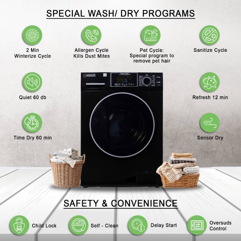 All-in-one 4700 Washer Dryer Ventless FULLY BUILTIN 0-CLEARANCE 1.62cf/15lbs 110V 1400RPM EZ4700CBLACK