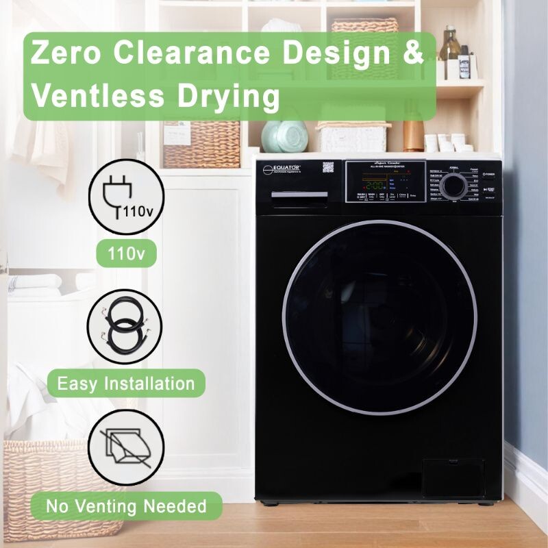 All-in-one 4700 Washer Dryer Ventless FULLY BUILTIN 0-CLEARANCE 1.62cf/15lbs 110V 1400RPM EZ4700CBLACK