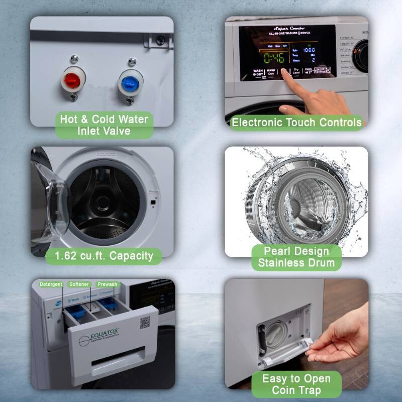 All-in-one 4700 Washer Dryer Ventless FULLY BUILTIN 0-CLEARANCE 1.62cf/15lbs 110V 1400RPM EZ4700CSILVER