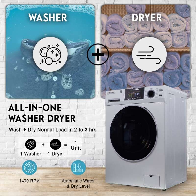 All-in-one 4700 Washer Dryer Ventless FULLY BUILTIN 0-CLEARANCE 1.62cf/15lbs 110V 1400RPM EZ4700CSILVER