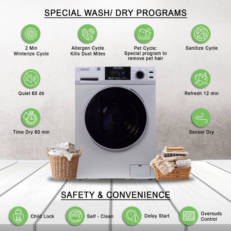 All-in-one 4700 Washer Dryer Ventless FULLY BUILTIN 0-CLEARANCE 1.62cf/15lbs 110V 1400RPM EZ4700CSILVER