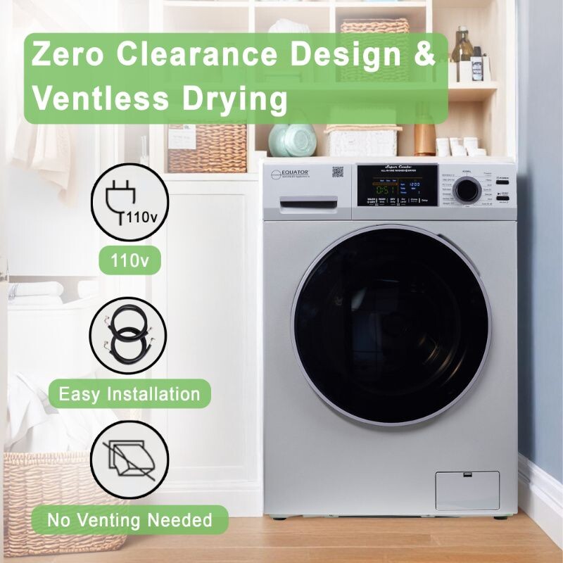 All-in-one 4700 Washer Dryer Ventless FULLY BUILTIN 0-CLEARANCE 1.62cf/15lbs 110V 1400RPM EZ4700CSILVER