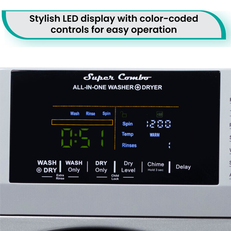 All-in-one 4700 Washer Dryer Ventless FULLY BUILTIN 0-CLEARANCE 1.62cf/15lbs 110V 1400RPM EZ4700CSILVER