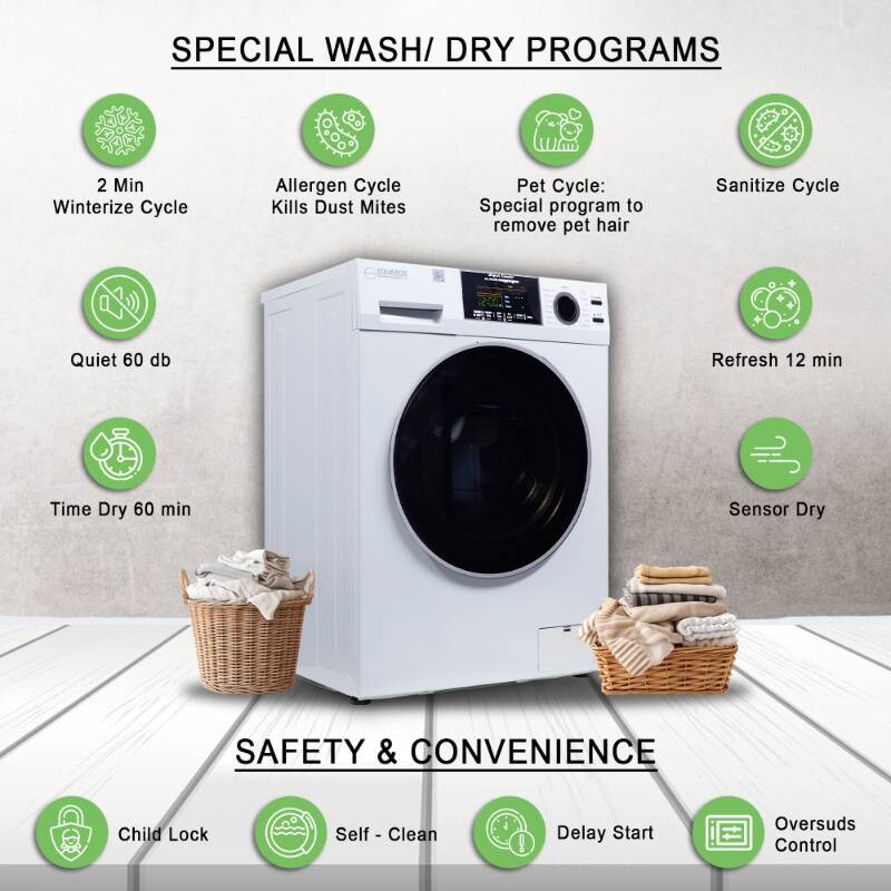All-in-one 4700 Washer Dryer Ventless FULLY BUILTIN 0-CLEARANCE 1.62cf/15lbs 110V 1400RPM EZ4700CWHITE