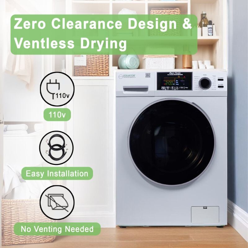 All-in-one 4700 Washer Dryer Ventless FULLY BUILTIN 0-CLEARANCE 1.62cf/15lbs 110V 1400RPM EZ4700CWHITE