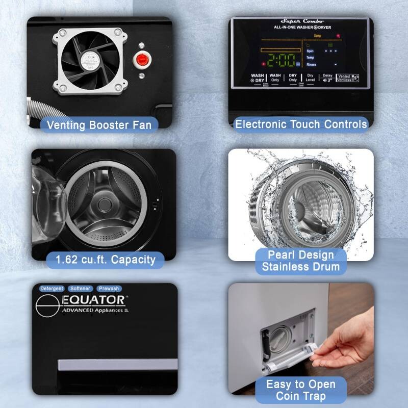 All-in-One 4800 Washer Dryer VENTED-DRY 30% FASTER than Condense 15lb 110V EZ4800VBLACK