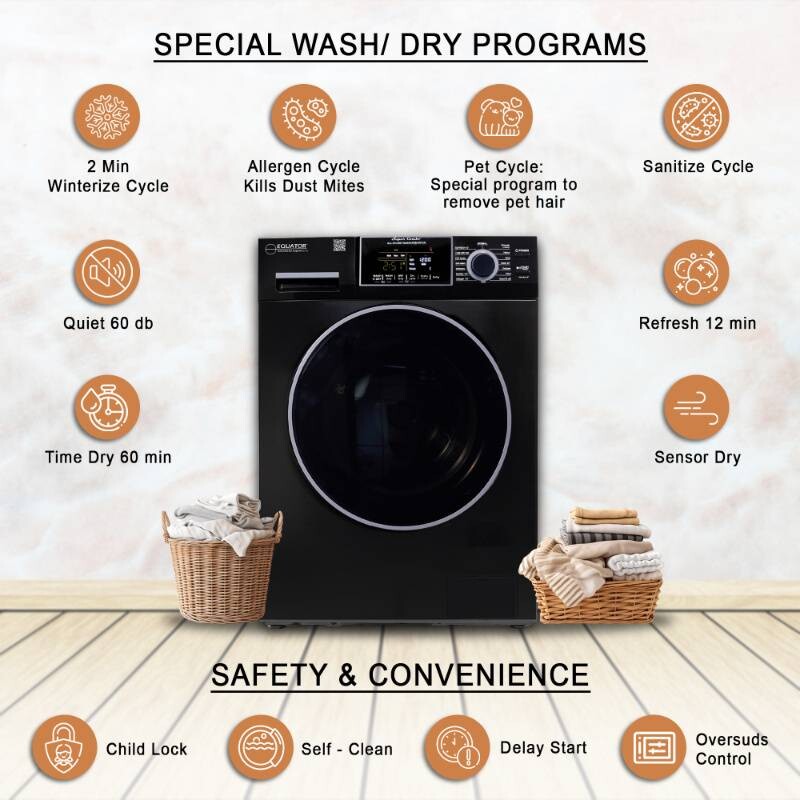 All-in-One 4800 Washer Dryer VENTED-DRY 30% FASTER than Condense 15lb 110V EZ4800VBLACK