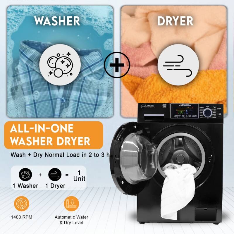 All-in-One 4800 Washer Dryer VENTED-DRY 30% FASTER than Condense 15lb 110V EZ4800VBLACK