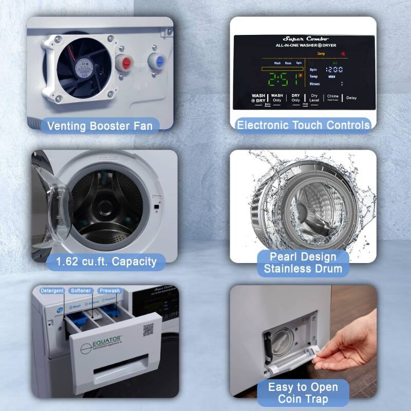 All-in-One 4800 Washer Dryer VENTED-DRY 30% FASTER than Condense 15lb 110V EZ4800VSILVER