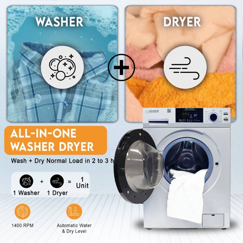 All-in-One 4800 Washer Dryer VENTED-DRY 30% FASTER than Condense 15lb 110V EZ4800VSILVER