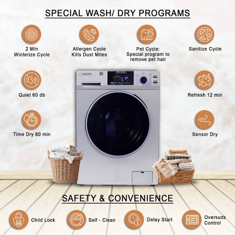 All-in-One 4800 Washer Dryer VENTED-DRY 30% FASTER than Condense 15lb 110V EZ4800VSILVER