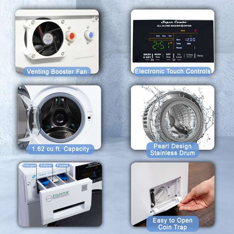 All-in-One 4800 Washer Dryer VENTED-DRY 30% FASTER than Condense 15lb 110V EZ4800VWHITE