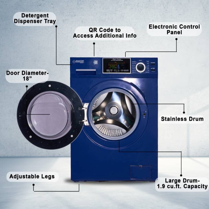 All-In-One CONVERTIBLE 5500 Washer-Dryer 18lb/1.9cf SANITIZE ALLERGEN Cycle 1400RPM EZ5500CVMIDNIGHTBLUE, product image 2 of 19