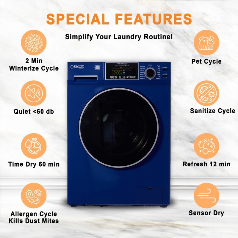 All-In-One CONVERTIBLE 5500 Washer-Dryer 18lb/1.9cf SANITIZE ALLERGEN Cycle 1400RPM EZ5500CVMIDNIGHTBLUE, product image 4 of 19
