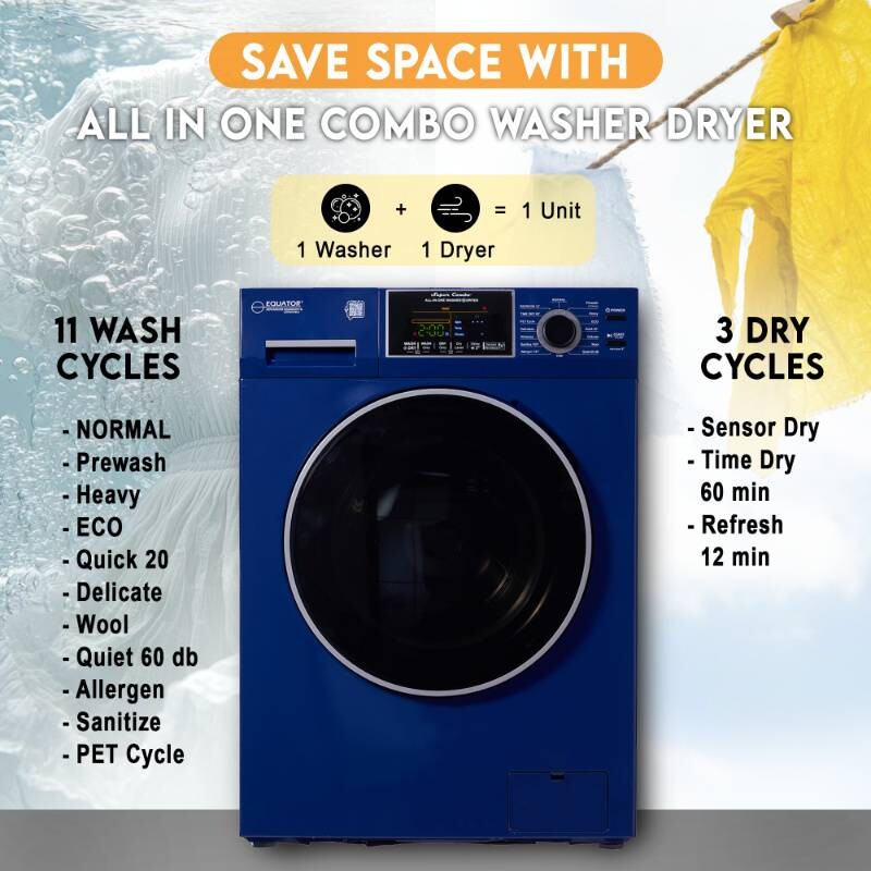 All-In-One CONVERTIBLE 5500 Washer-Dryer 18lb/1.9cf SANITIZE ALLERGEN Cycle 1400RPM EZ5500CVMIDNIGHTBLUE, product image 8 of 19