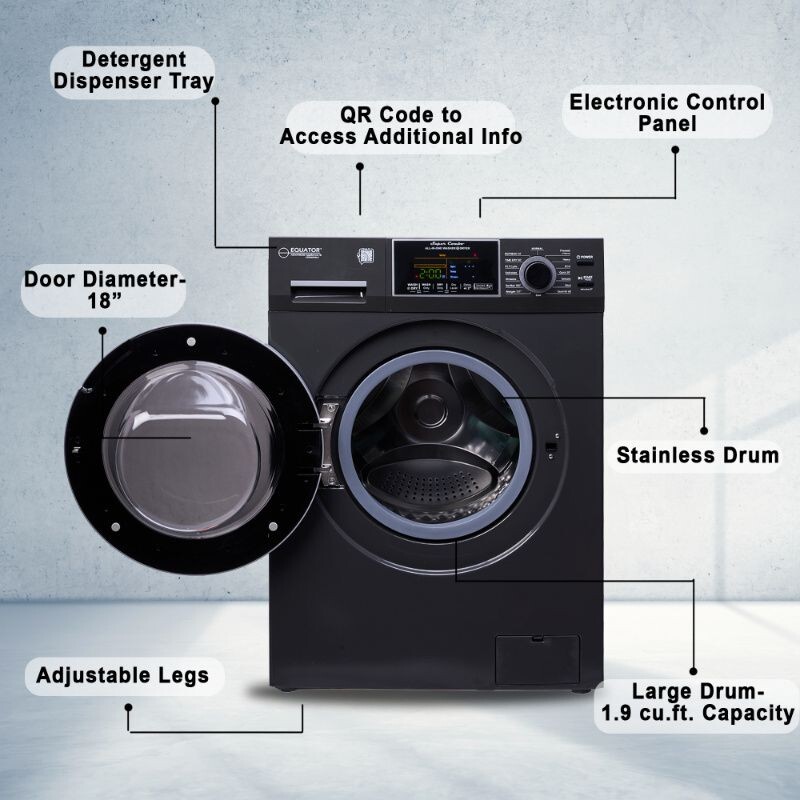 All-In-One CONVERTIBLE 5500 Washer-Dryer 18lb/1.9cf SANITIZE ALLERGEN Cycle 1400RPM EZ5500CVSTORMYGREY, product image 2 of 19