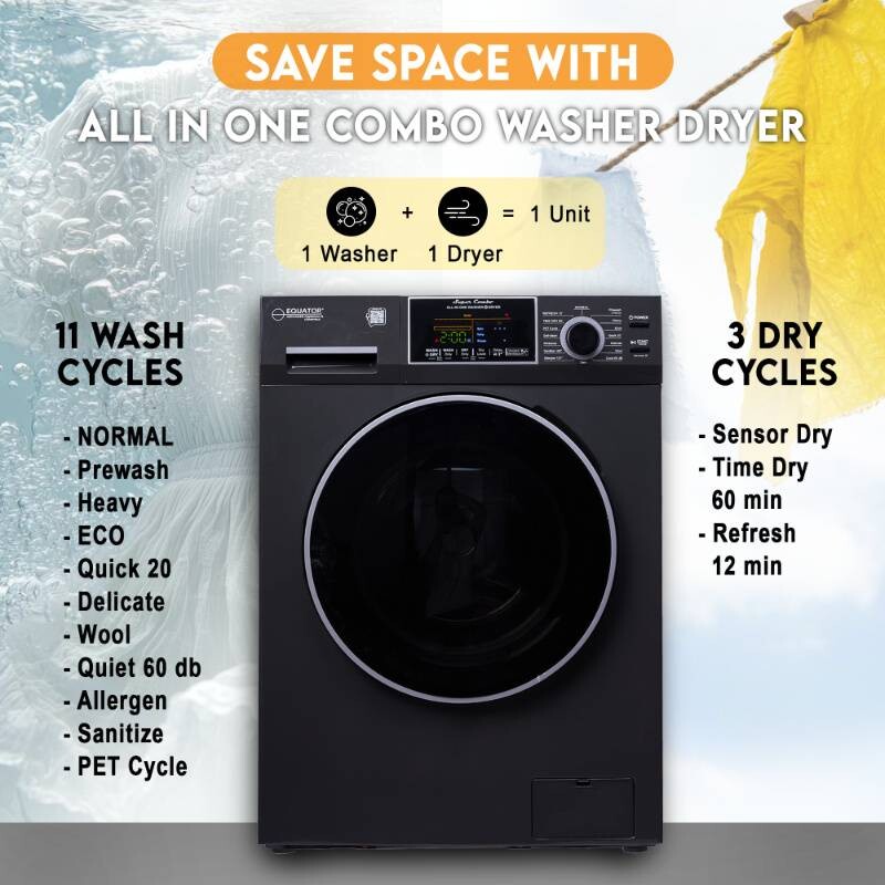 All-In-One CONVERTIBLE 5500 Washer-Dryer 18lb/1.9cf SANITIZE ALLERGEN Cycle 1400RPM EZ5500CVSTORMYGREY, product image 8 of 19