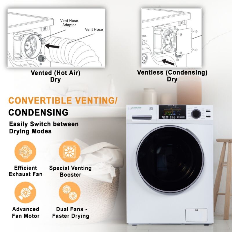 All-In-One CONVERTIBLE 5500 Washer-Dryer 18lb/1.9cf SANITIZE ALLERGEN Cycle 1400RPM EZ5500CVWHITE