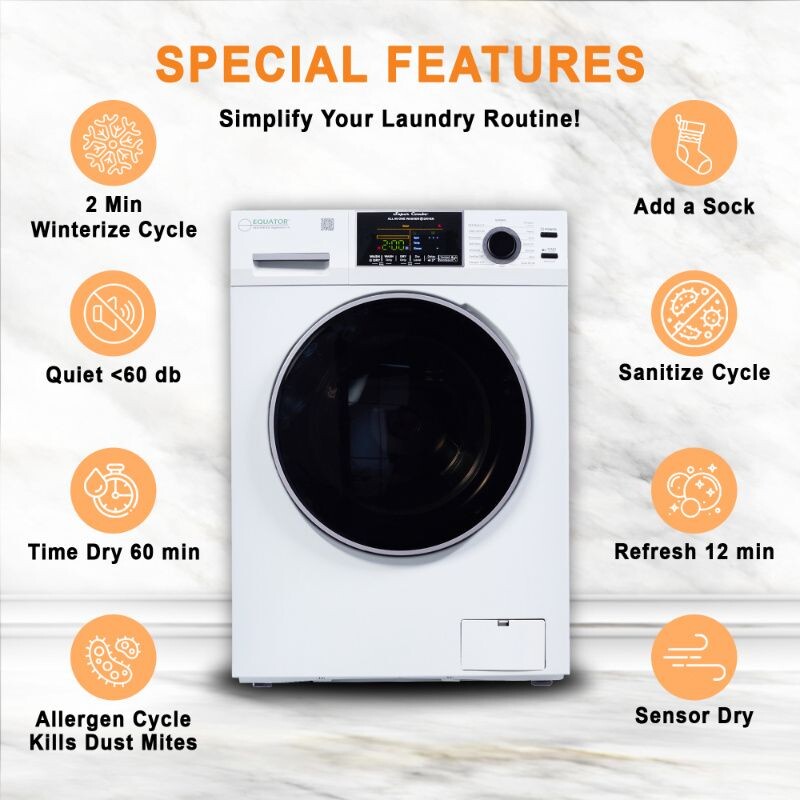 All-In-One CONVERTIBLE 5500 Washer-Dryer 18lb/1.9cf SANITIZE ALLERGEN Cycle 1400RPM EZ5500CVWHITE