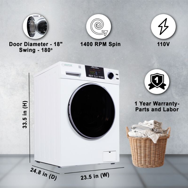 All-In-One CONVERTIBLE 5500 Washer-Dryer 18lb/1.9cf SANITIZE ALLERGEN Cycle 1400RPM EZ5500CVWHITE