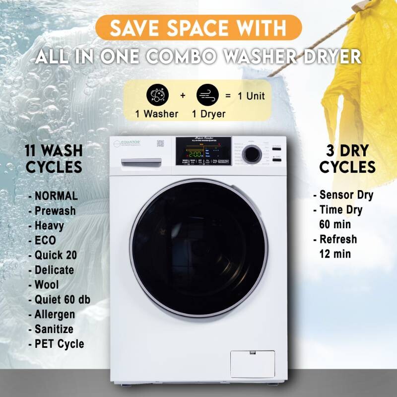 All-In-One CONVERTIBLE 5500 Washer-Dryer 18lb/1.9cf SANITIZE ALLERGEN Cycle 1400RPM EZ5500CVWHITE