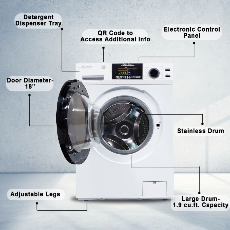 All-In-One CONVERTIBLE 5500 Washer-Dryer 18lb/1.9cf SANITIZE ALLERGEN Cycle 1400RPM EZ5500CVWHITE