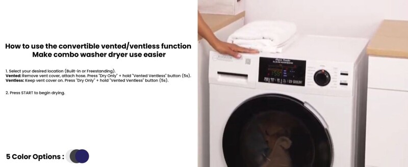All-In-One CONVERTIBLE 5500 Washer-Dryer 18lb/1.9cf SANITIZE ALLERGEN Cycle 1400RPM EZ5500CVWHITE