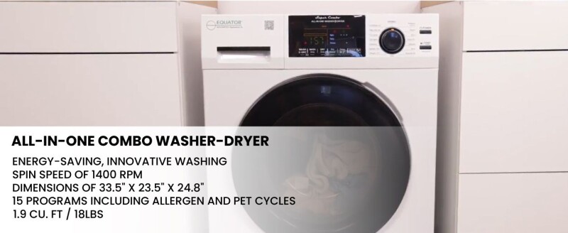 All-In-One CONVERTIBLE 5500 Washer-Dryer 18lb/1.9cf SANITIZE ALLERGEN Cycle 1400RPM EZ5500CVWHITE