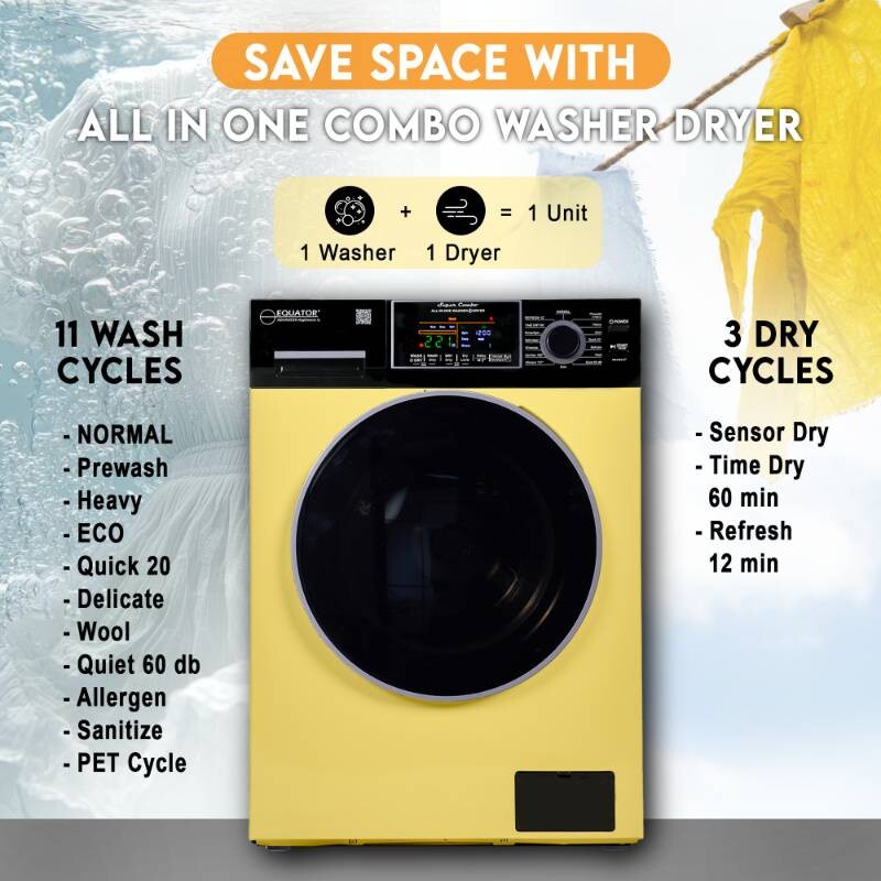 All-In-One CONVERTIBLE 5500 Washer-Dryer 18lb/1.9cf SANITIZE ALLERGEN Cycle 1400RPM EZ5500CVYELLOW, product image 4 of 21