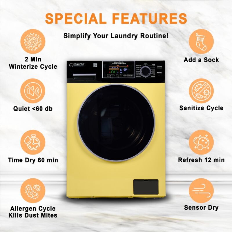All-In-One CONVERTIBLE 5500 Washer-Dryer 18lb/1.9cf SANITIZE ALLERGEN Cycle 1400RPM EZ5500CVYELLOW, product image 6 of 21