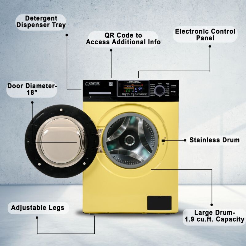 All-In-One CONVERTIBLE 5500 Washer-Dryer 18lb/1.9cf SANITIZE ALLERGEN Cycle 1400RPM EZ5500CVYELLOW, product image 8 of 21