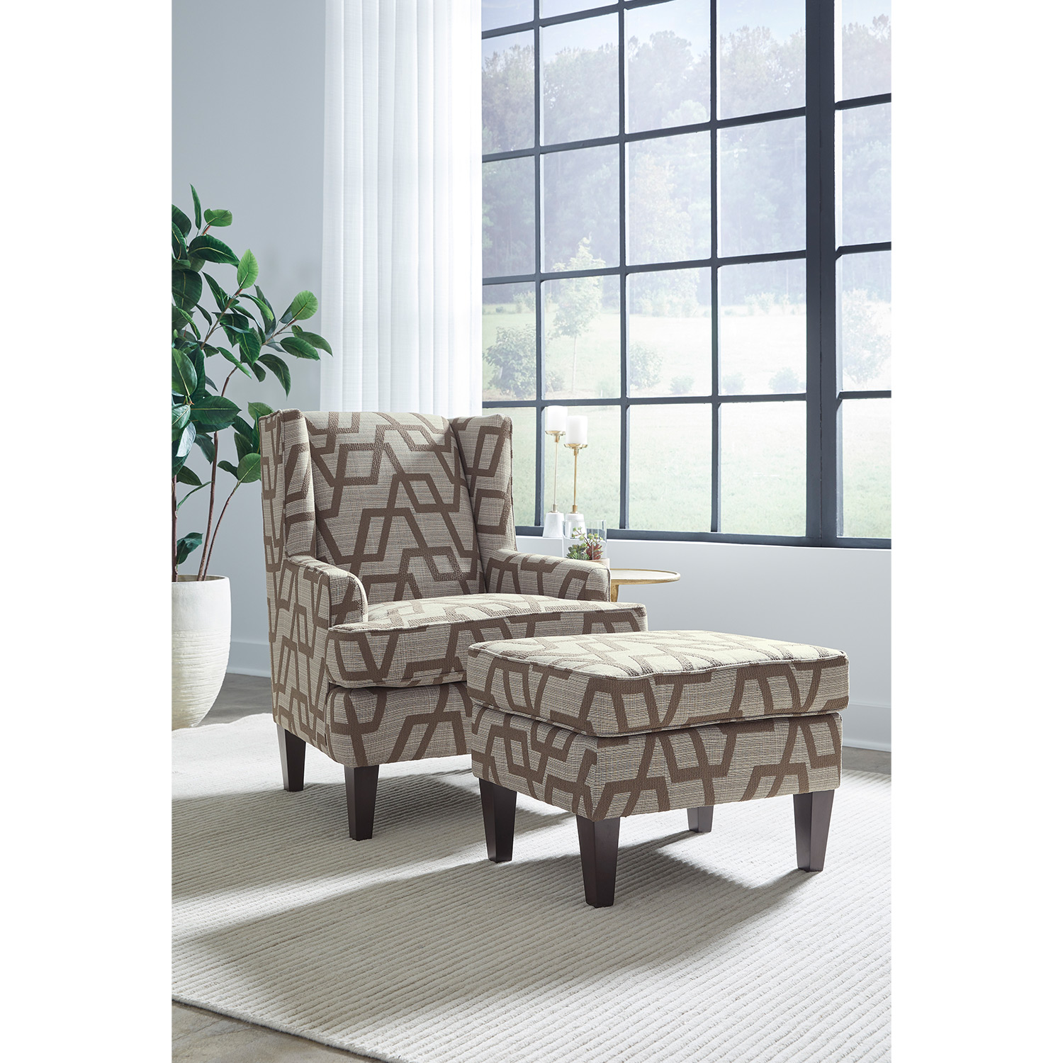 F45dw - Ottoman With Solid Wood, Tapered Legs - Dark Walnut - F45DW F45DW