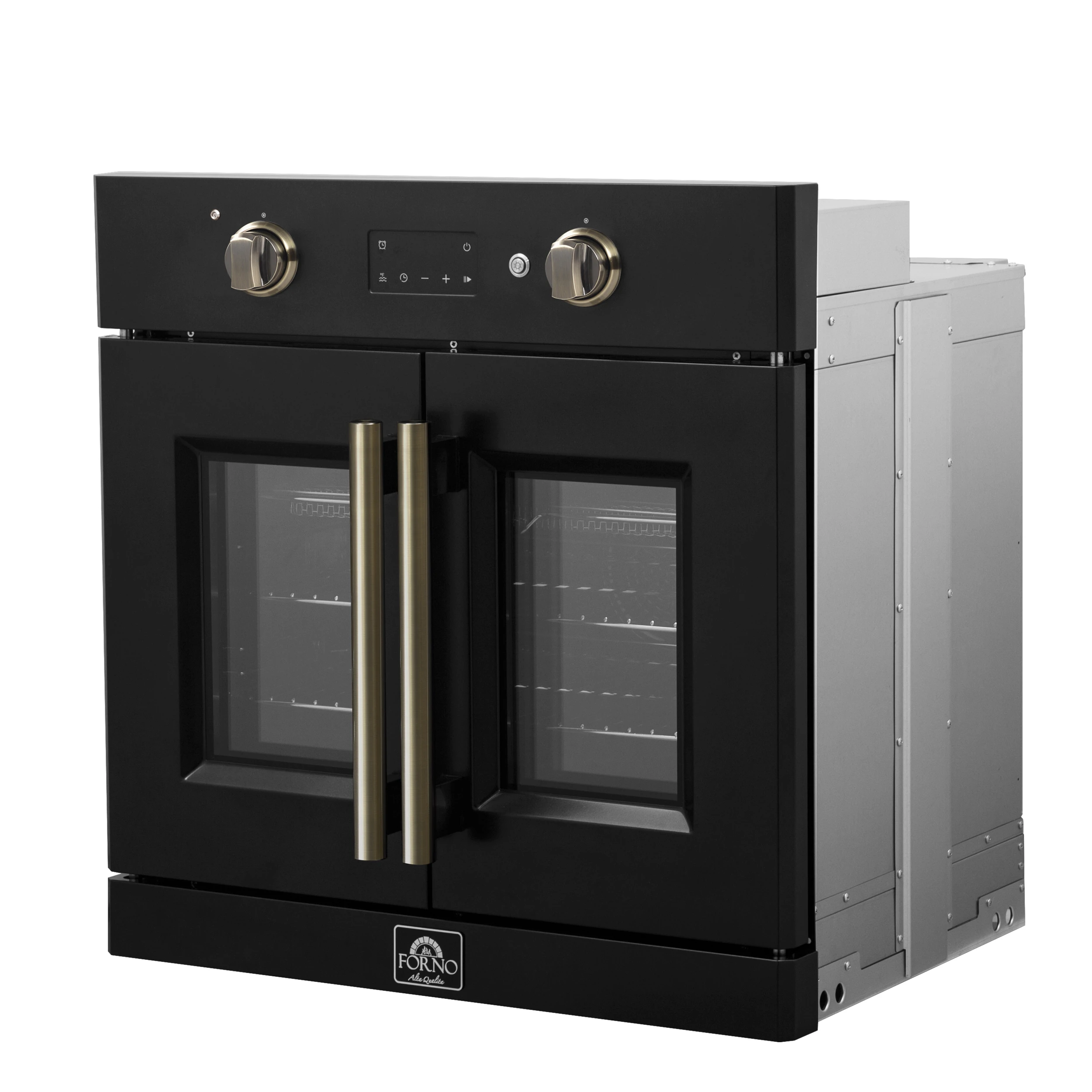 Asti 30-Inch French Door Electric Wall Oven in Black & Antique Brass, 3.68 cu. ft. True Convection, 3,600W, Air Fry, Sous Vide, Self-Clean FBOEL133330BLK