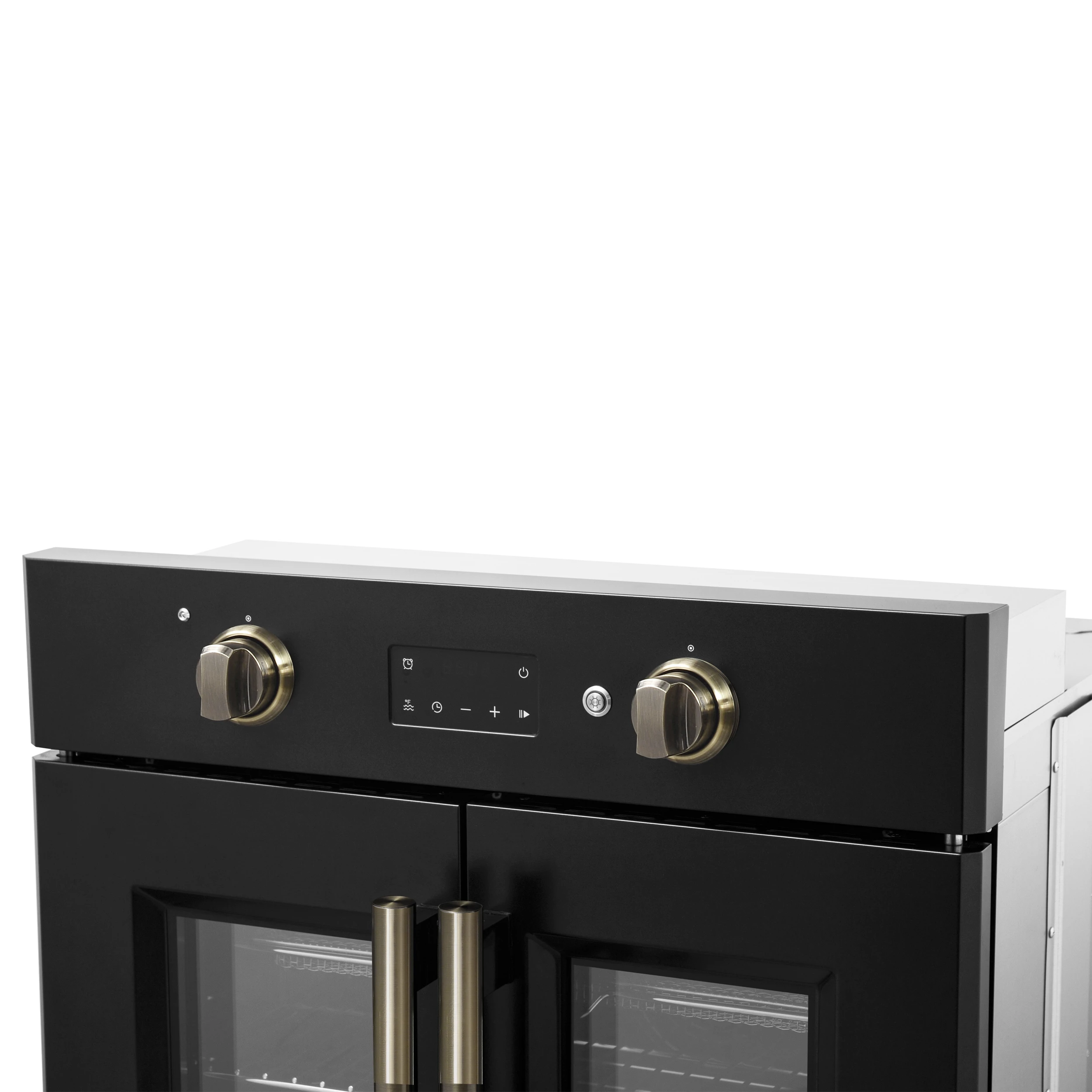 Asti 30-Inch French Door Electric Wall Oven in Black & Antique Brass, 3.68 cu. ft. True Convection, 3,600W, Air Fry, Sous Vide, Self-Clean FBOEL133330BLK