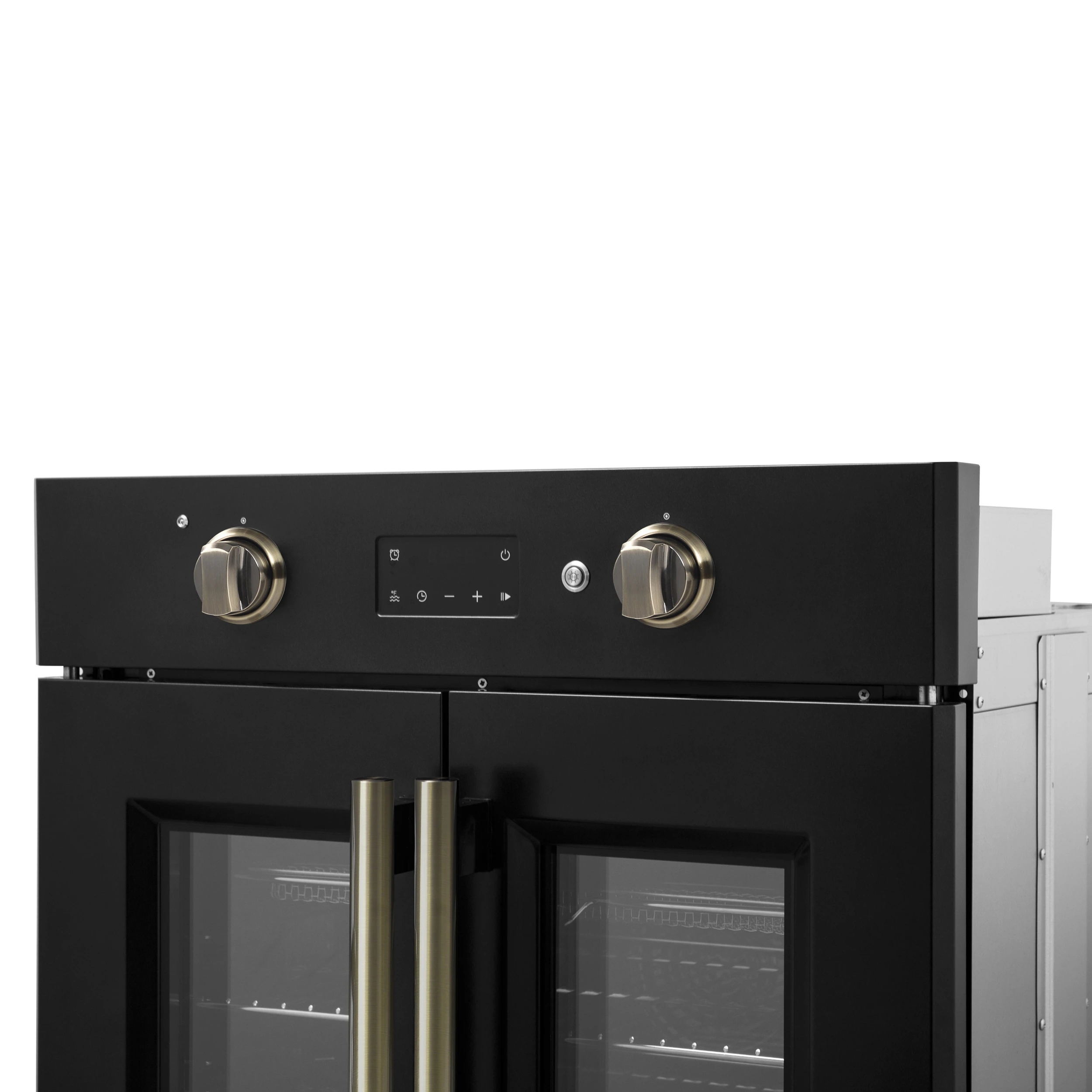 Asti 30-Inch French Door Electric Wall Oven in Black & Antique Brass, 3.68 cu. ft. True Convection, 3,600W, Air Fry, Sous Vide, Self-Clean FBOEL133330BLK