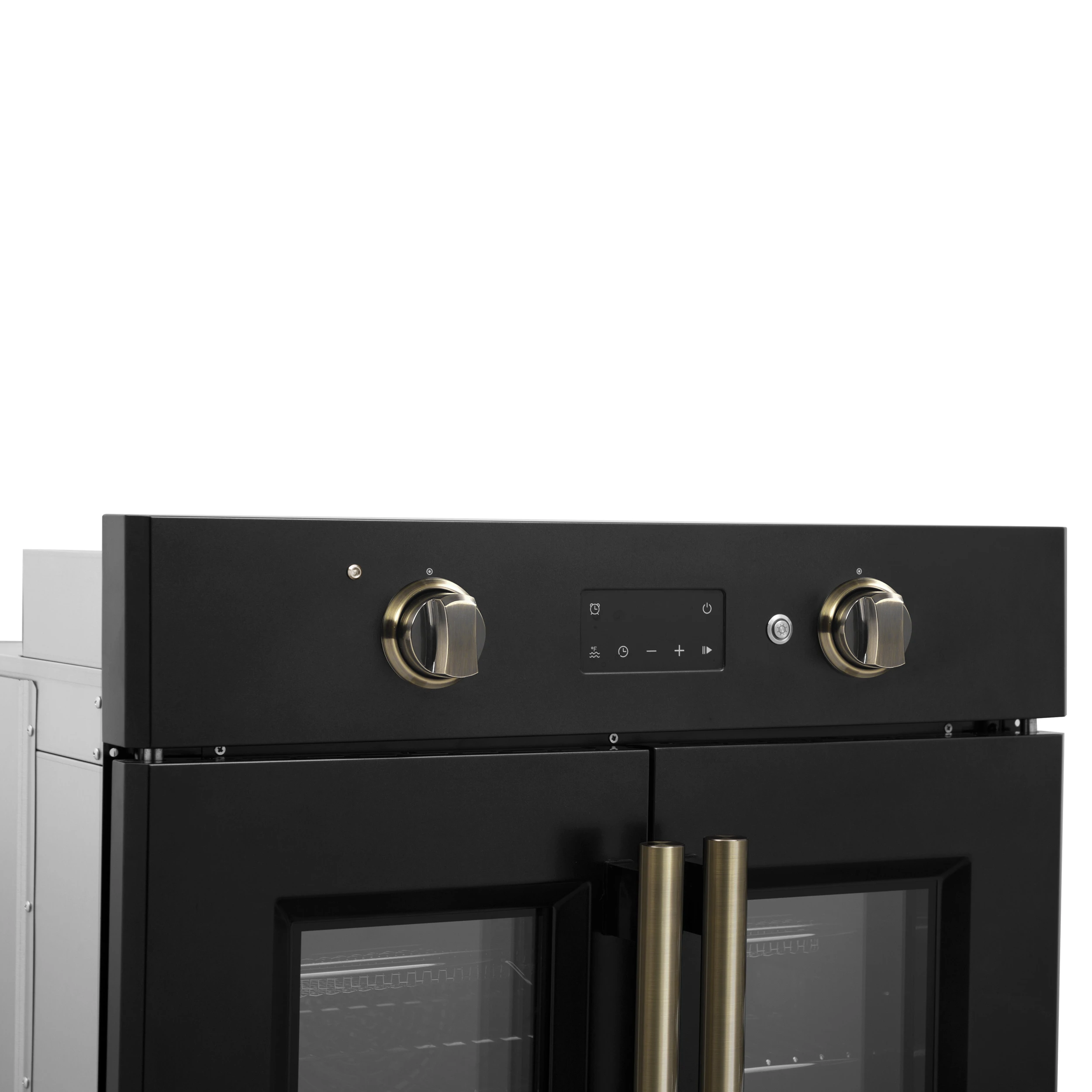 Asti 30-Inch French Door Electric Wall Oven in Black & Antique Brass, 3.68 cu. ft. True Convection, 3,600W, Air Fry, Sous Vide, Self-Clean FBOEL133330BLK