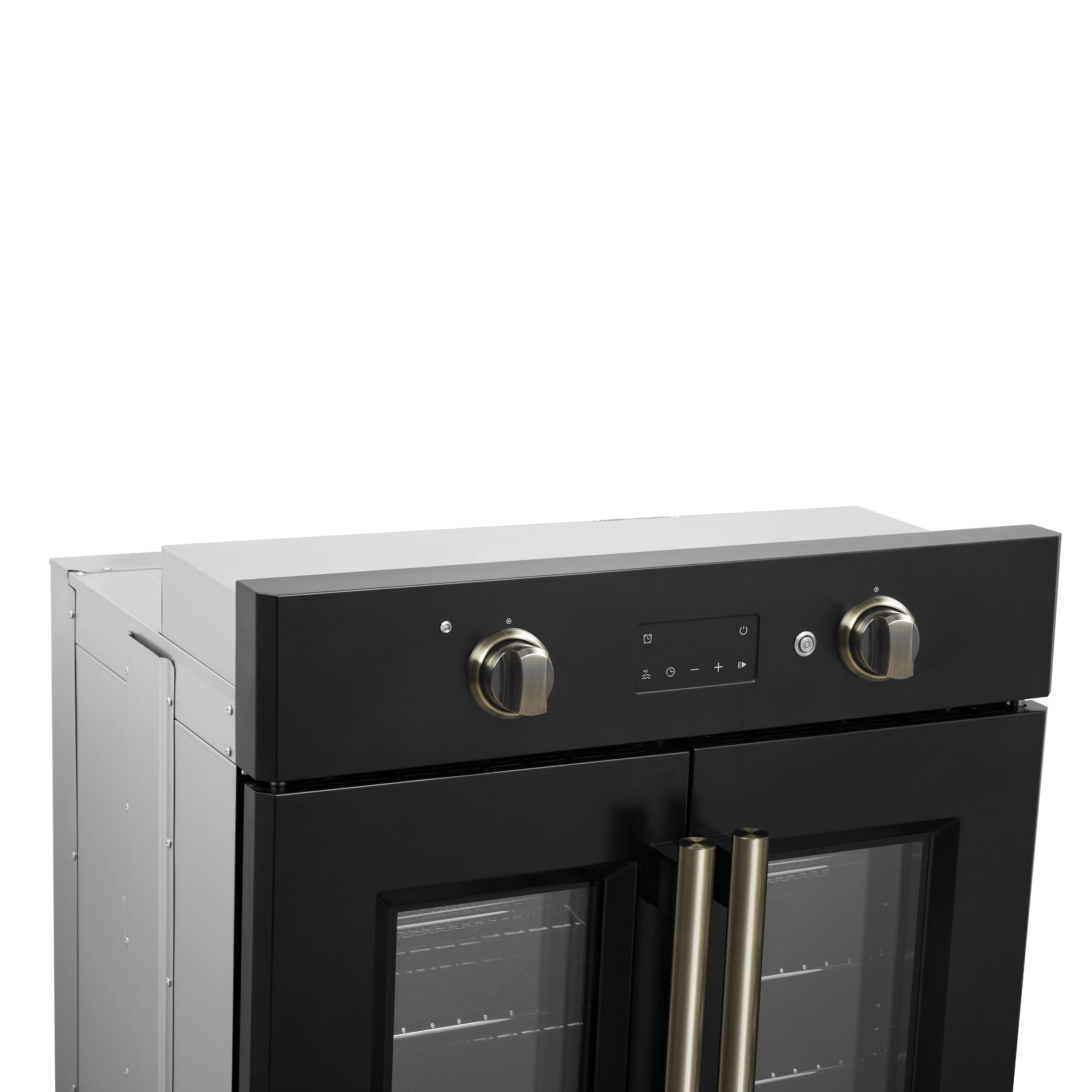Asti 30-Inch French Door Electric Wall Oven in Black & Antique Brass, 3.68 cu. ft. True Convection, 3,600W, Air Fry, Sous Vide, Self-Clean FBOEL133330BLK
