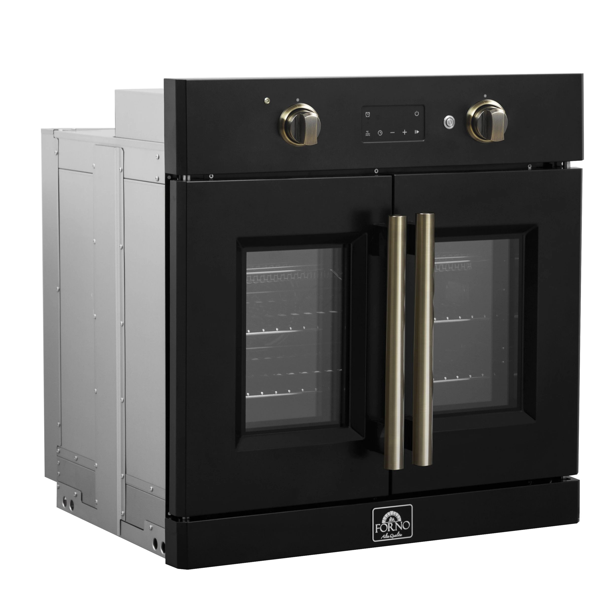 Asti 30-Inch French Door Electric Wall Oven in Black & Antique Brass, 3.68 cu. ft. True Convection, 3,600W, Air Fry, Sous Vide, Self-Clean FBOEL133330BLK