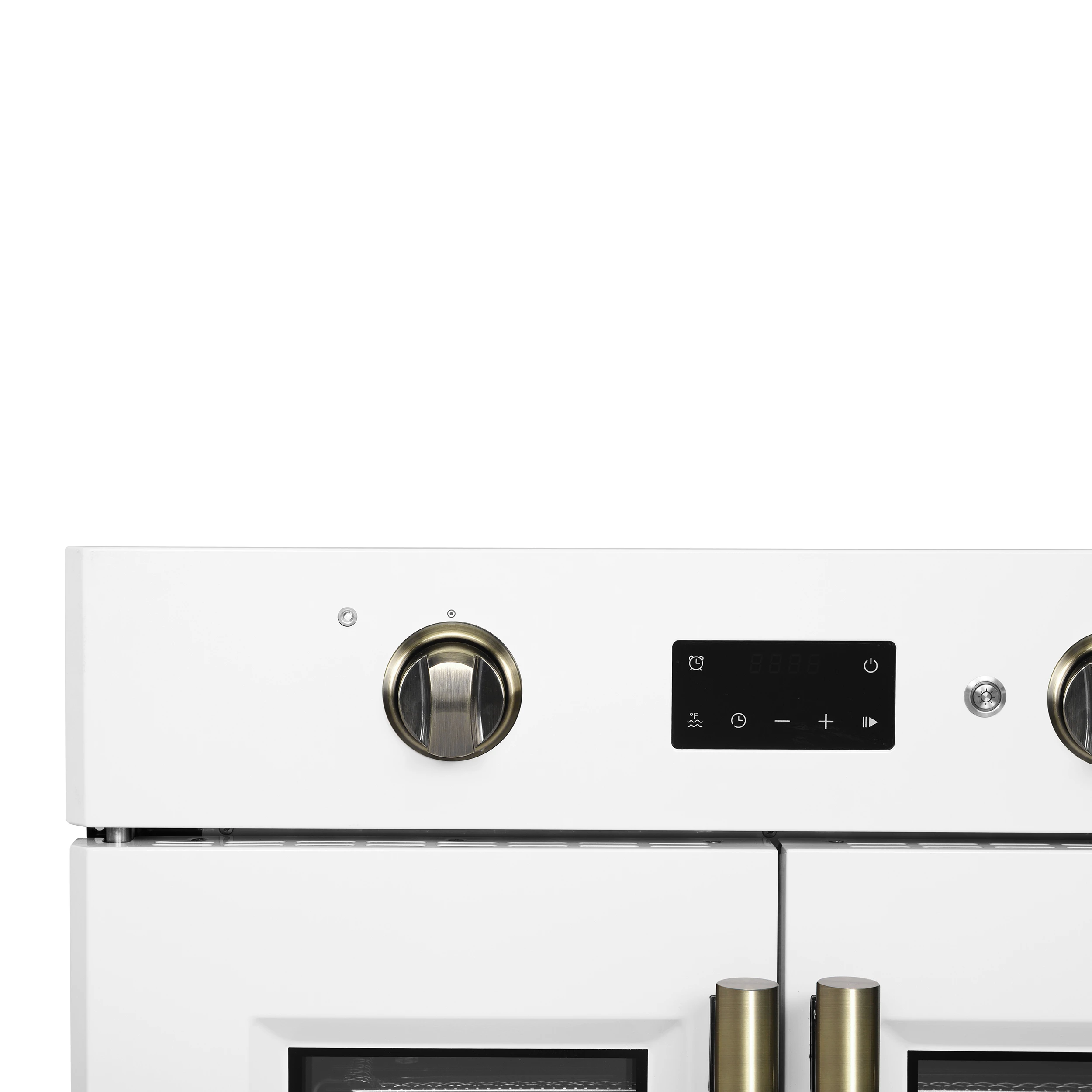 Asti 30-Inch French Door Electric Wall Oven in White & Antique Brass, 3.68 cu. ft. True Convection, 3,600W, Air Fry, Sous Vide, Self-Clean FBOEL133330WHT