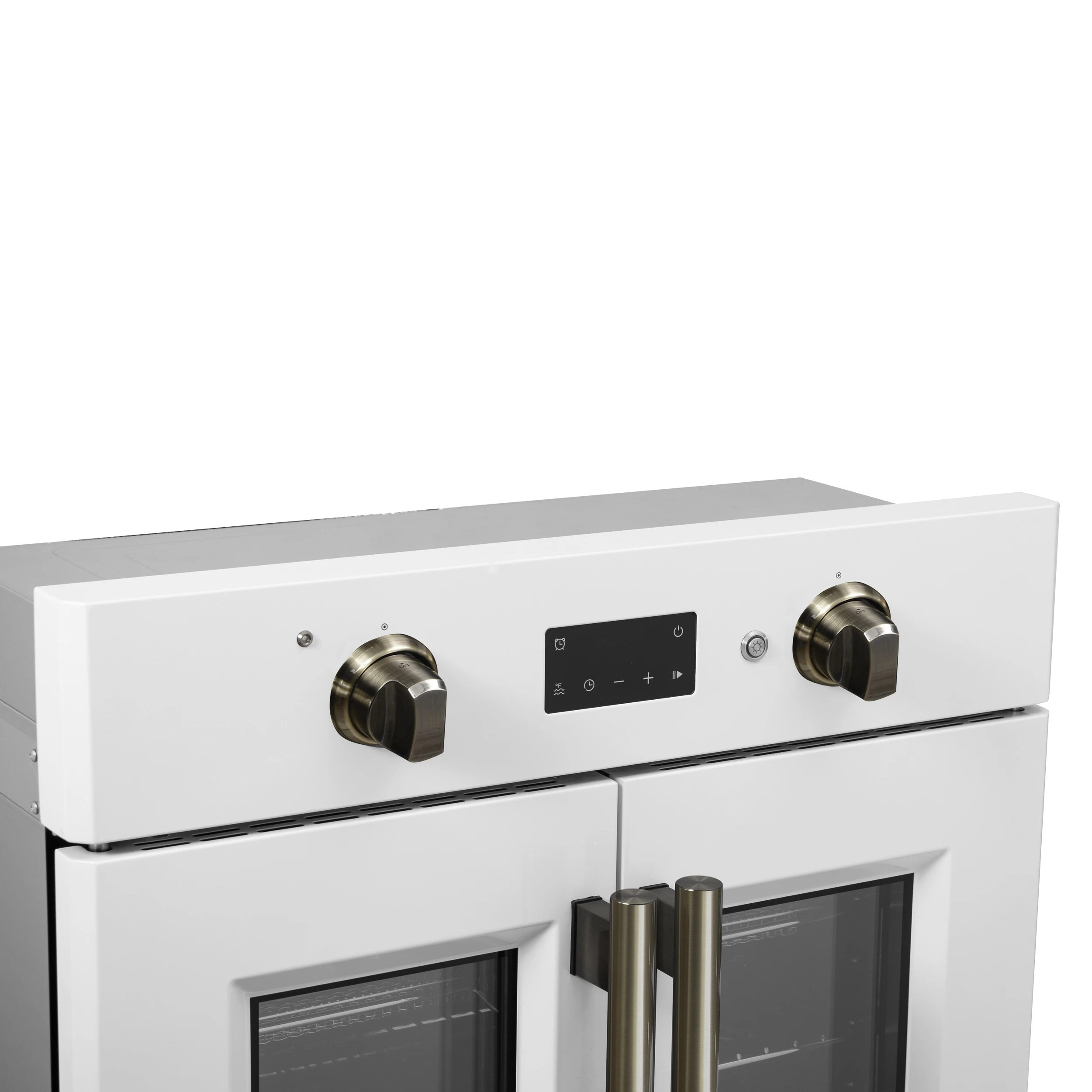 Asti 30-Inch French Door Electric Wall Oven in White & Antique Brass, 3.68 cu. ft. True Convection, 3,600W, Air Fry, Sous Vide, Self-Clean FBOEL133330WHT