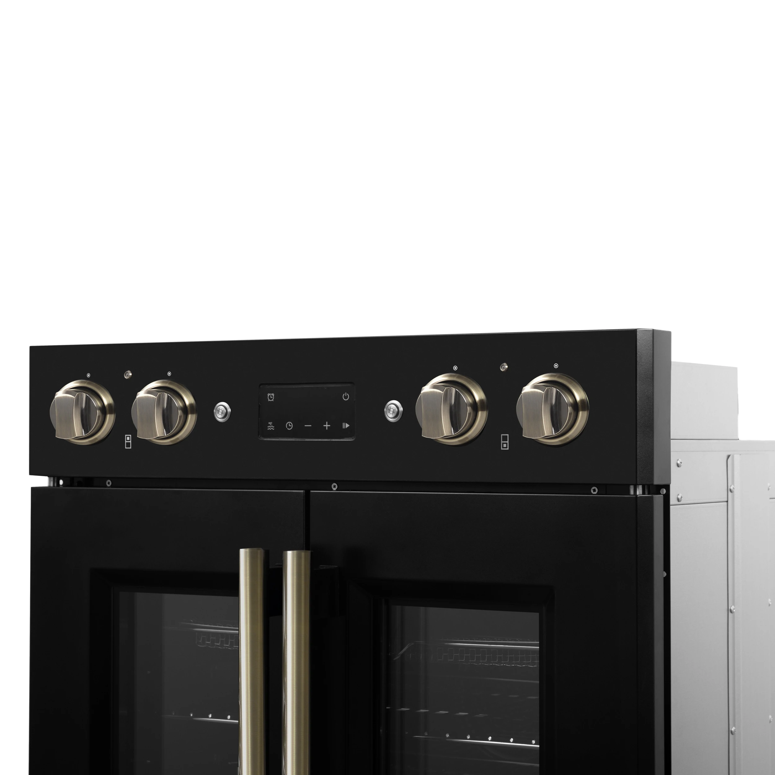 Asti 30-Inch Double Electric Wall Oven with Upper French Doors in & Antique Brass, 7.36 cu. ft. Dual True Convection, 7,200W, Air Fry, Sous Vide, Self-Clean FBOEL134030BLK