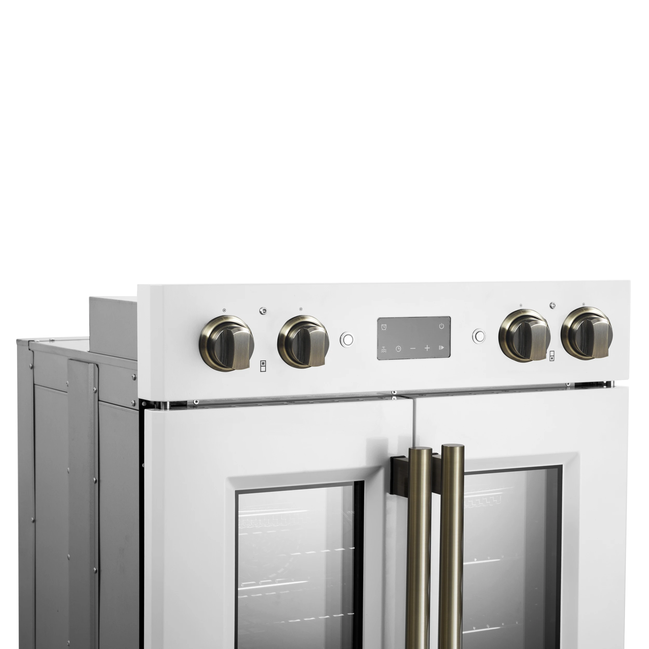 Asti 30-Inch Double Electric Wall Oven with Upper French Doors in & Antique Brass, 7.36 cu. ft. Dual True Convection, 7,200W, Air Fry, Sous Vide, Self-Clean FBOEL134030WHT
