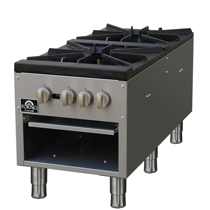 Commerciale gas stock pot range, 2 powerful 3-ring burners, 160,000 BTU, durable stainless steel, heavy-duty cast iron grates FCMSP009418