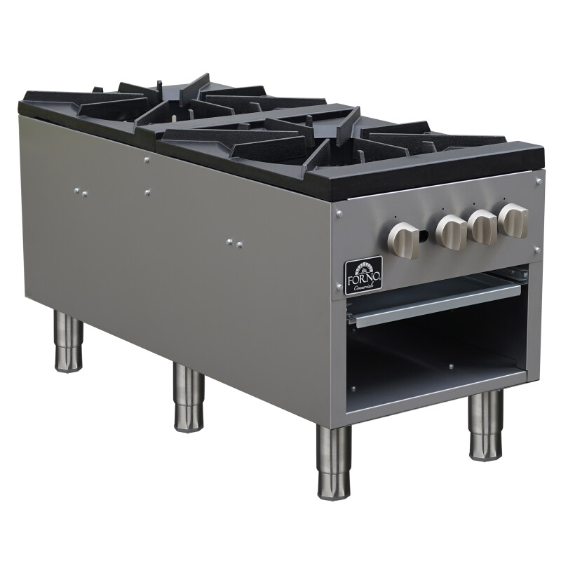 Commerciale gas stock pot range, 2 powerful 3-ring burners, 160,000 BTU, durable stainless steel, heavy-duty cast iron grates FCMSP009418