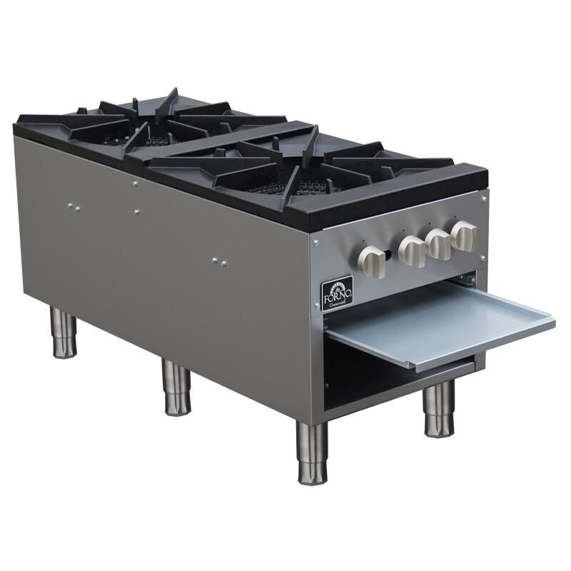 Commerciale gas stock pot range, 2 powerful 3-ring burners, 160,000 BTU, durable stainless steel, heavy-duty cast iron grates FCMSP009418
