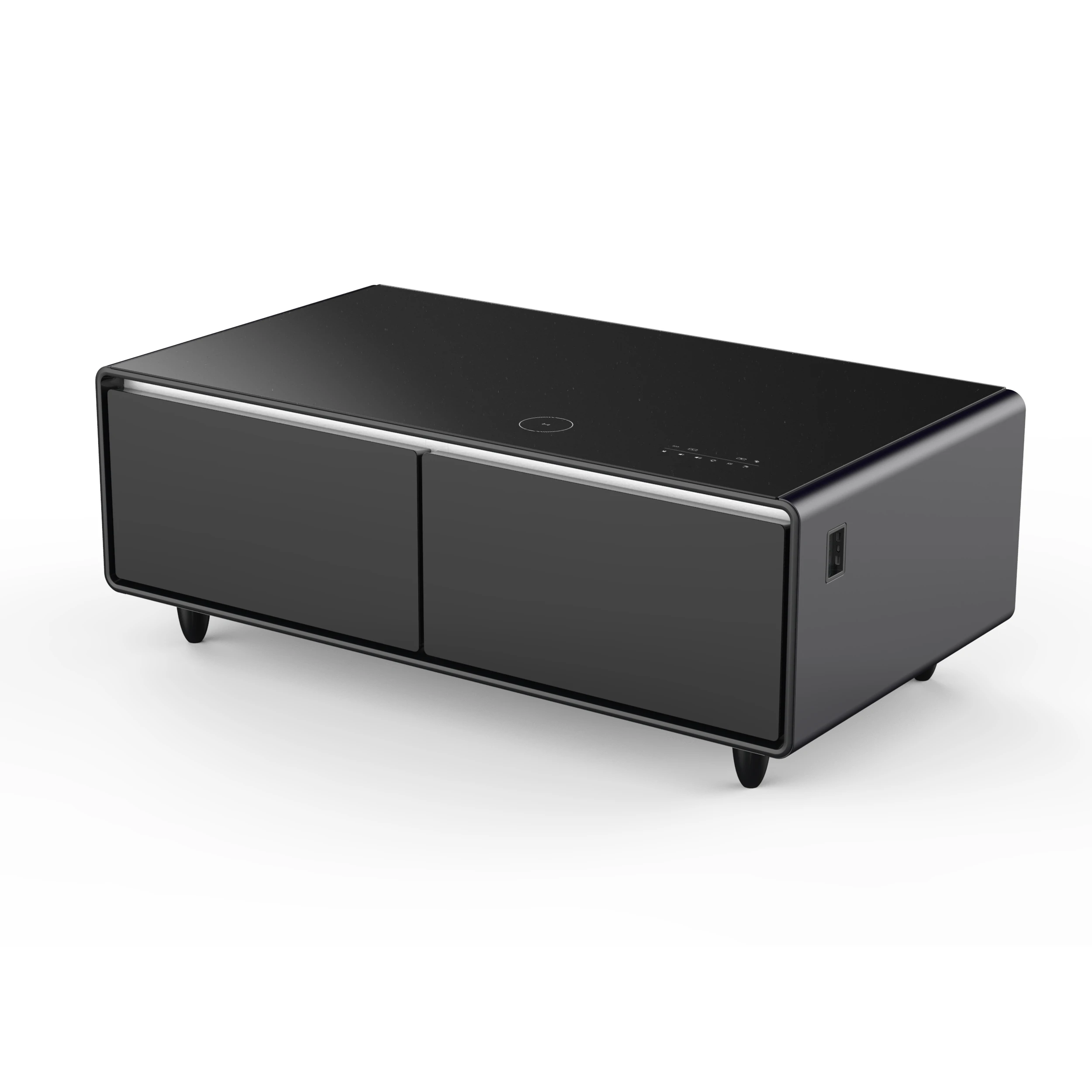 Evoluto Tavolo 51-Inch Black Smart Coffee Table – Dual Refrigerator Drawers, Bluetooth 5.0 Audio, Wireless Charging & RGB Ambient Light FCTFR700651BLK