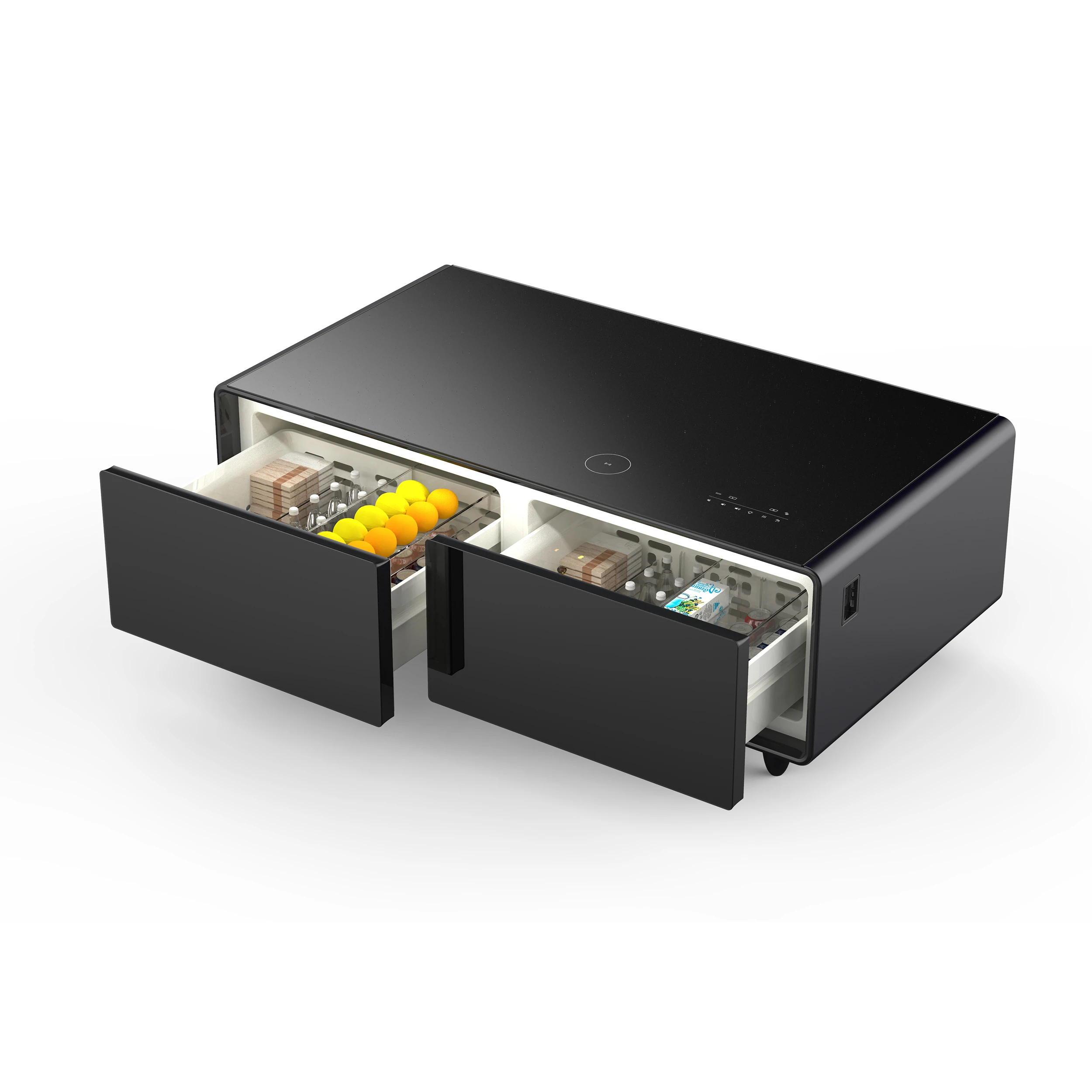 Evoluto Tavolo 51-Inch Black Smart Coffee Table – Dual Refrigerator Drawers, Bluetooth 5.0 Audio, Wireless Charging & RGB Ambient Light FCTFR700651BLK